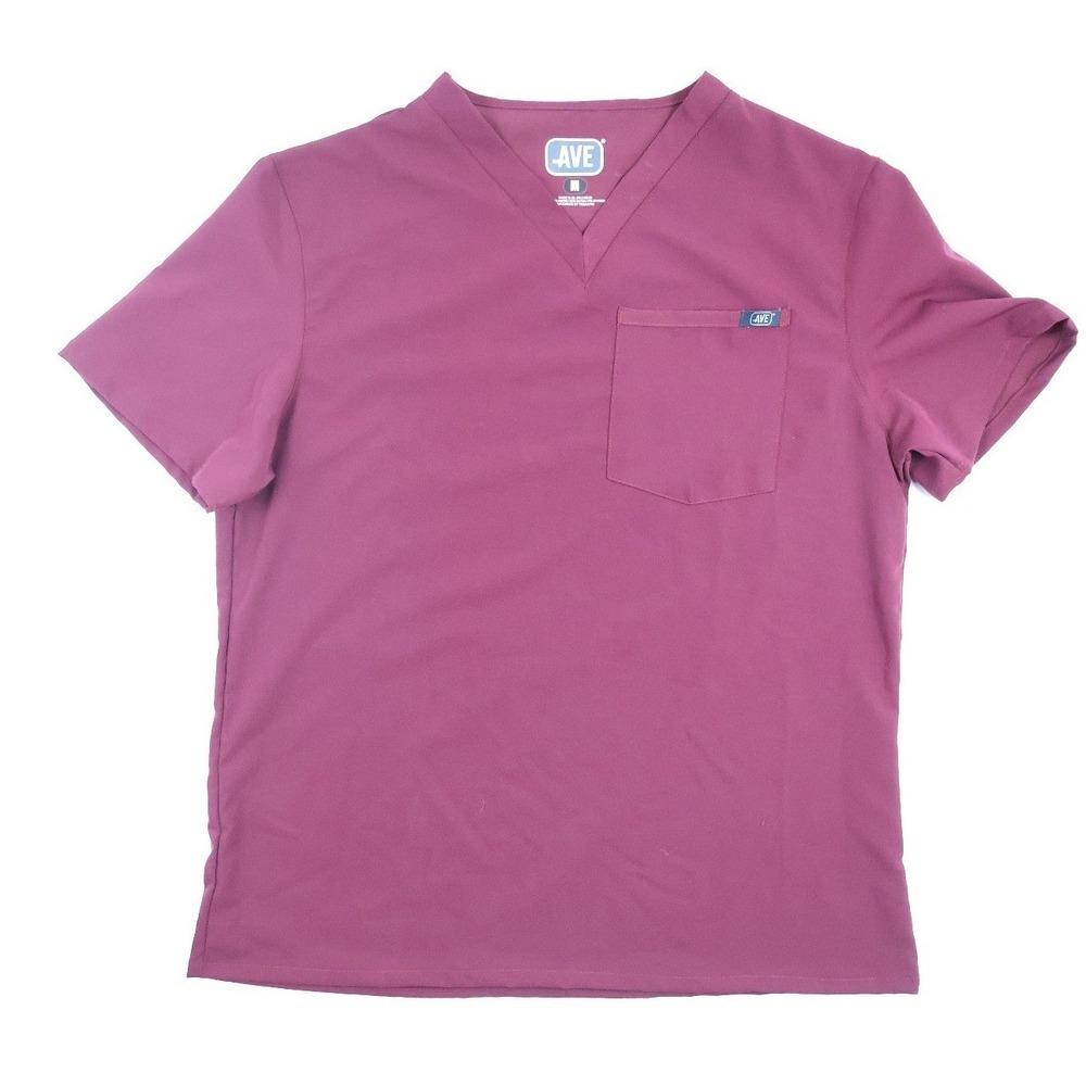 AVE Scrub Top V-Neck Short Sleeve Maroon Solid Medium New